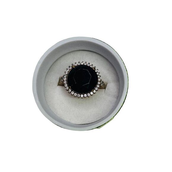 Vintage Gold Cubic Zirconia Black Stone SETA Ring - 9 - Picture 5 of 10